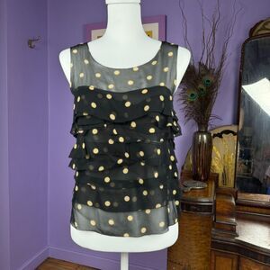 3.1 PHILLIP LIM Black Sheer Silk Chiffon Polka Dot Sleeveless Ruffle Top 🛸 Sz 2